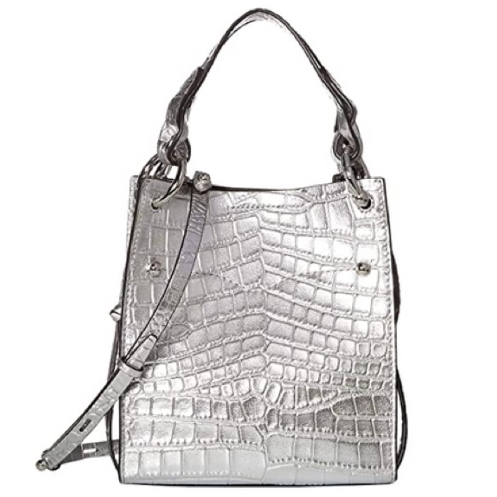 Rebecca Minkoff Kate Metallic Croc-Embossed Crossbody Bag Mini silver leather
